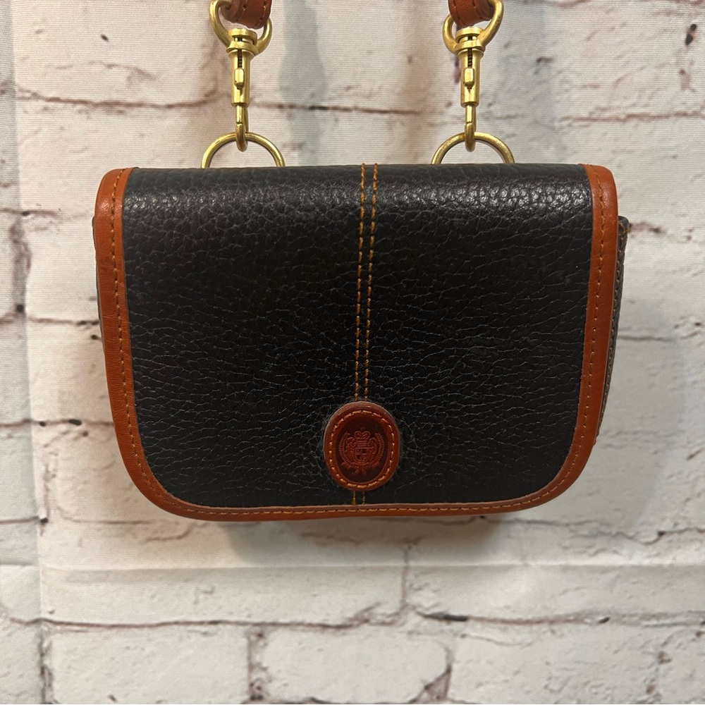 Vintage Mini Leather Saddle Crossbody Purse Liz Claiborne Brwn Black Pebbled - Picture 16 of 16